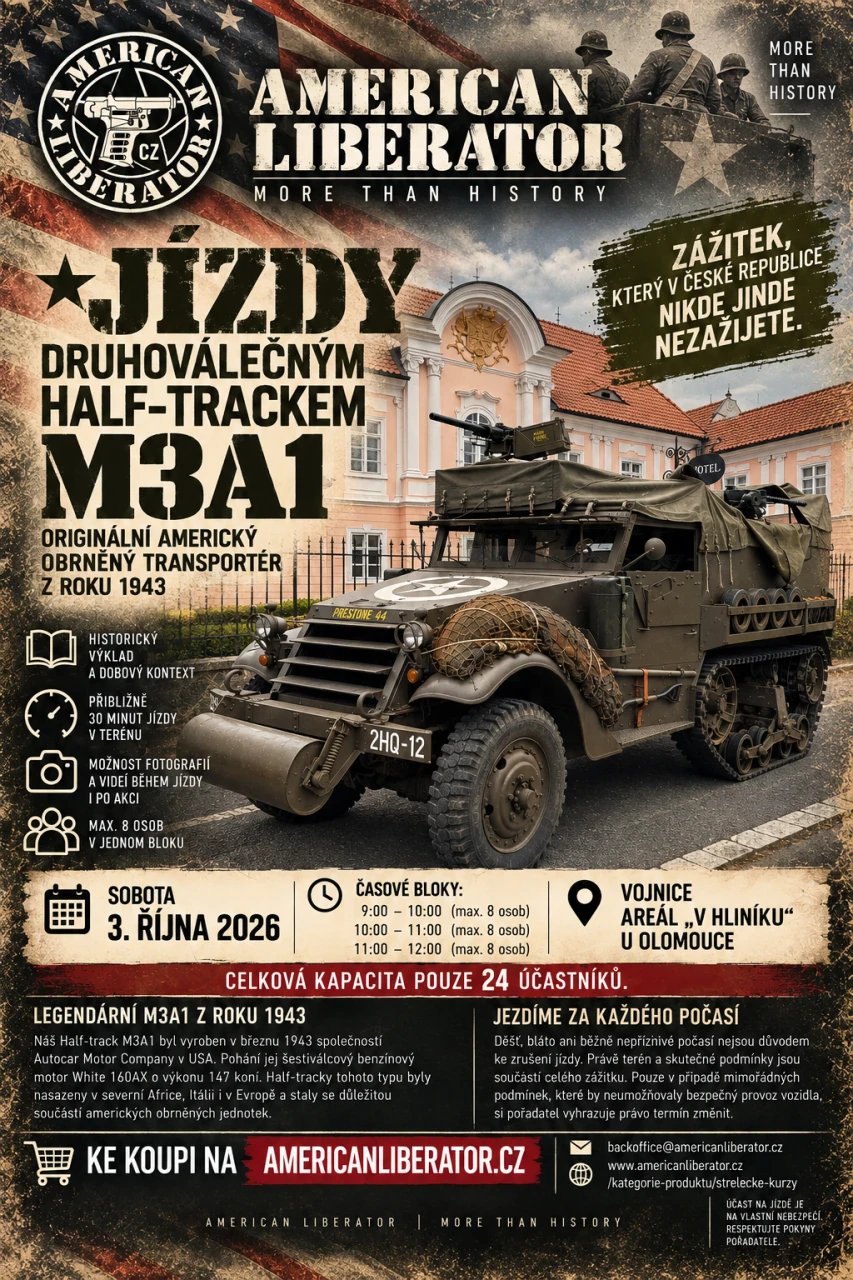 JÍZDY DRUHOVÁLEČNÝM HALF-TRACKEM M3A1 – 3. října 2026 - Vojnice - Pouze 24 míst