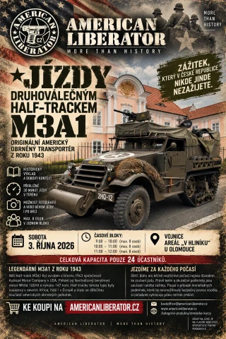 JÍZDY DRUHOVÁLEČNÝM HALF-TRACKEM M3A1 – 3. října 2026 - Vojnice - Pouze 24 míst